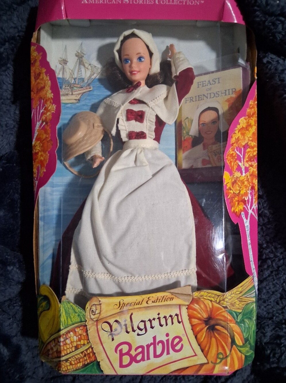 Mattel Pilgrim Barbie in Burgundy and White Outfit